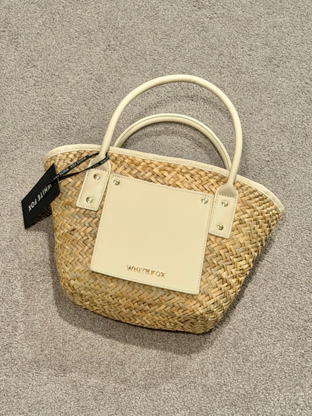 White Fox Vivienne Straw Top Handle Bag Cream - Picture 2 of 5